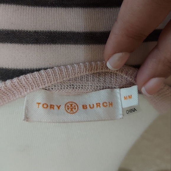 CLEARANCE!!! Tory Burch Layered Striped Pink & Black Sweater Size Medium - Picture 7 of 11